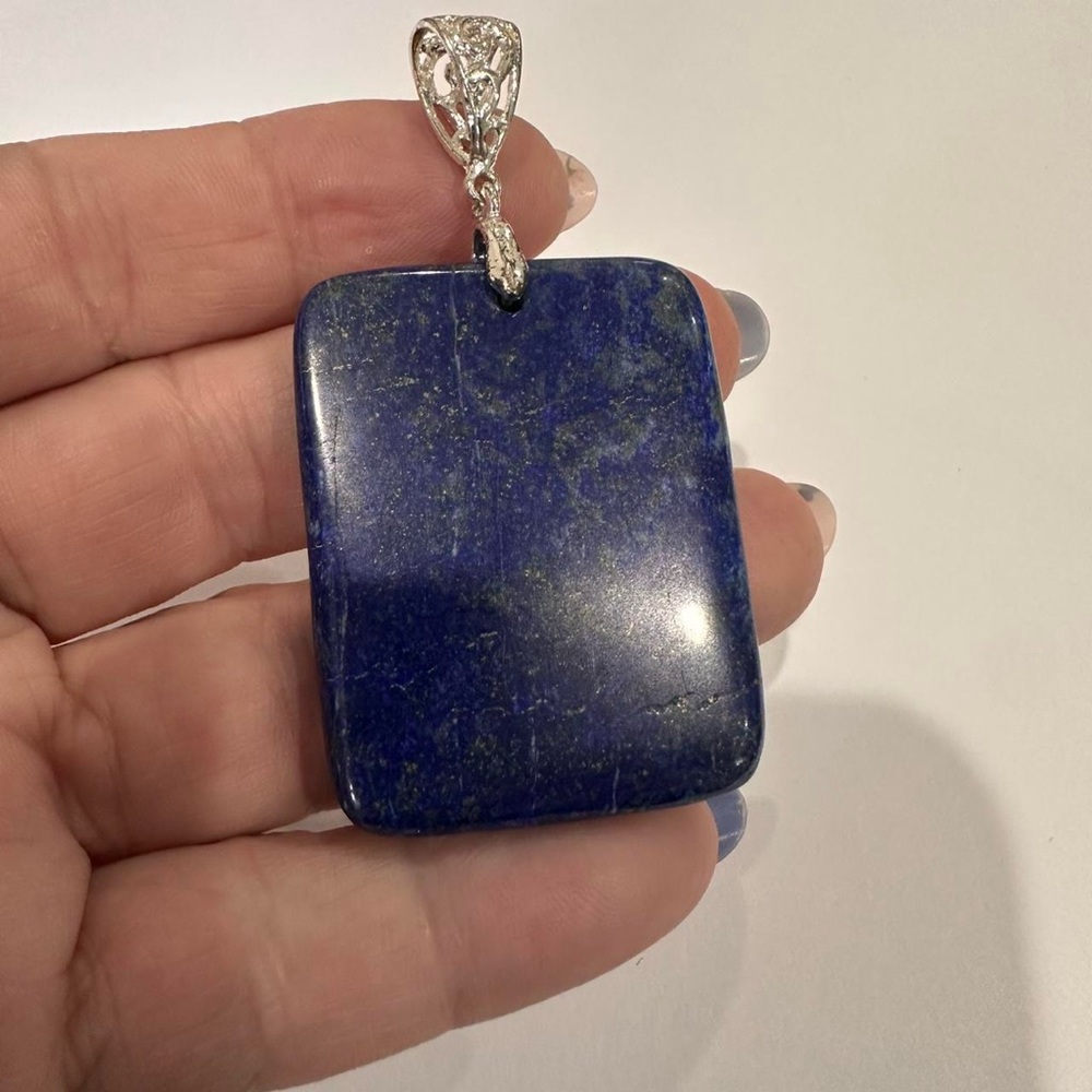 Blue Lapis Pendant with Silver filigree attachment